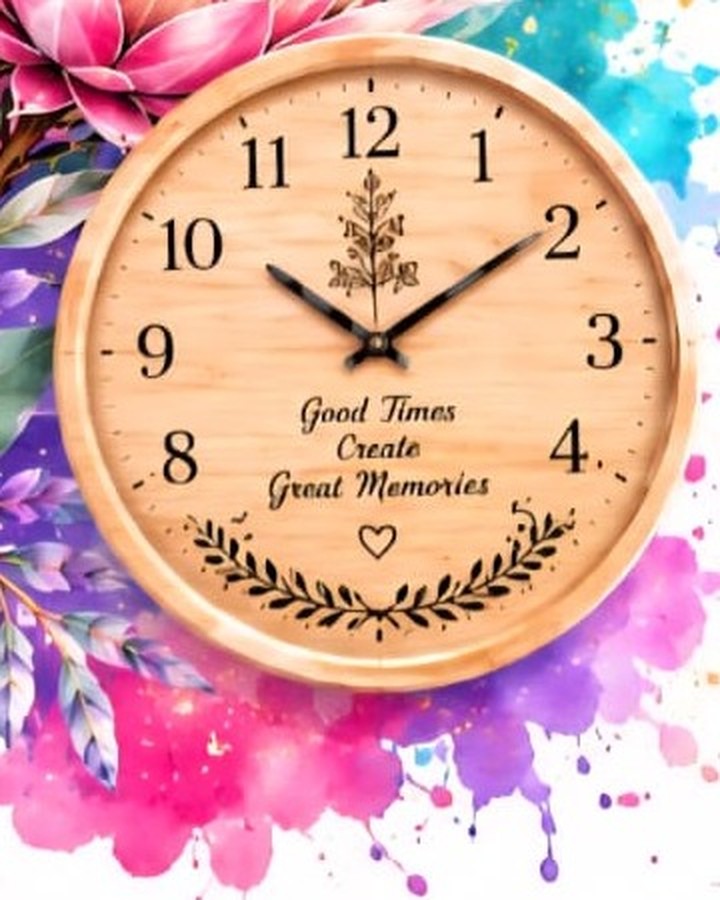 Engraved wooden wall clock reading Good Times Create Great Memories