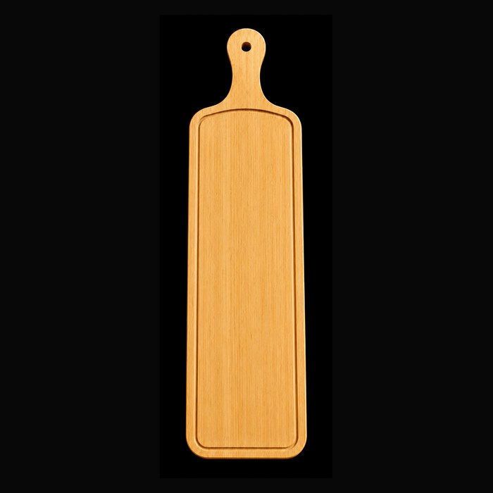 Long narrow paddle chopping board with handle