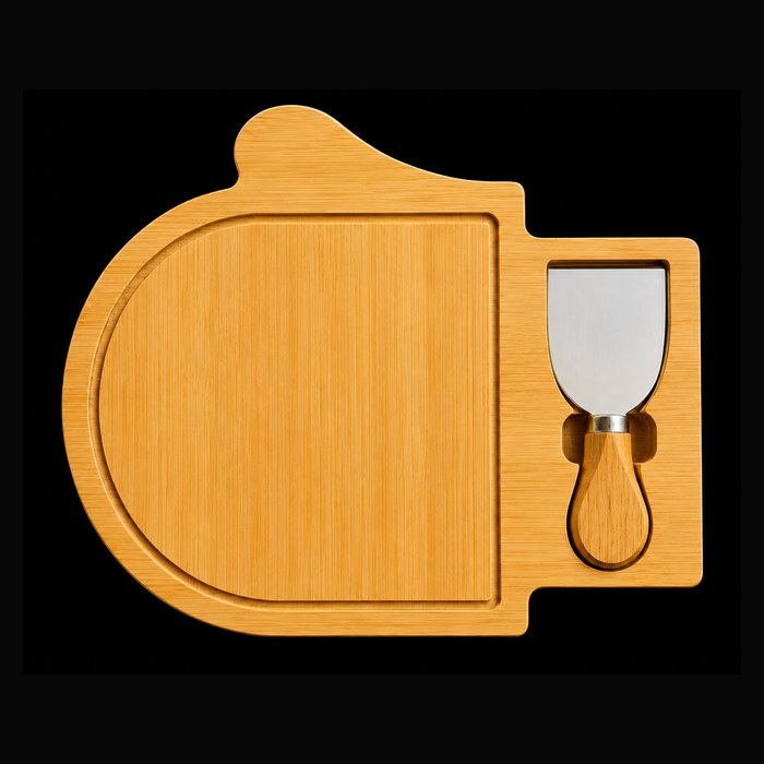 Curved cheese board with a single knife