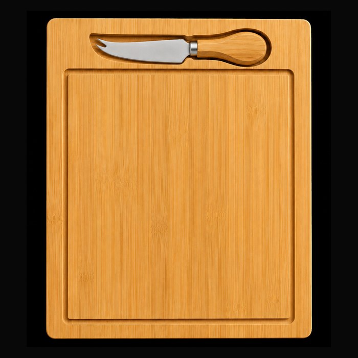 Classic rectangular cheese board with a single knife
